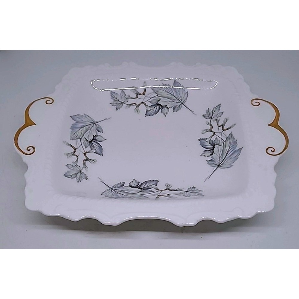 Vintage Royal Albert Silver Maple Bone China Square Plate Gold Handles England